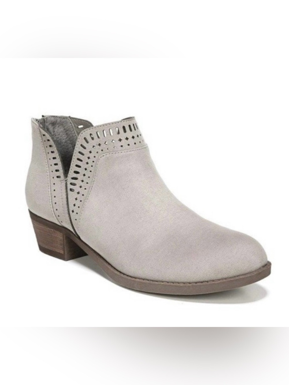 Women's Light Gray/Tan Suede Cutout Ankle Bootie